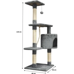 PALOMA Arbre a chat gris foncé 40 x 40 x 114cm -  3 plateformes, 1 corde, 1 n...