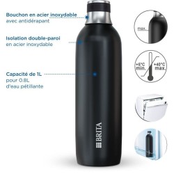 Bouteille isotherme BRITA - Compatible SodaTRIO - Capacité 1L - Acier Inoxyda...