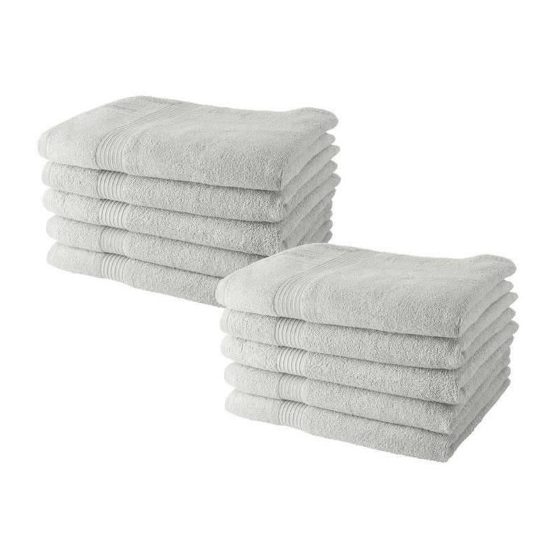 Lot de 10 Serviettes de Toilette - TODAY - 50 x 90 cm -100% Coton - Craie