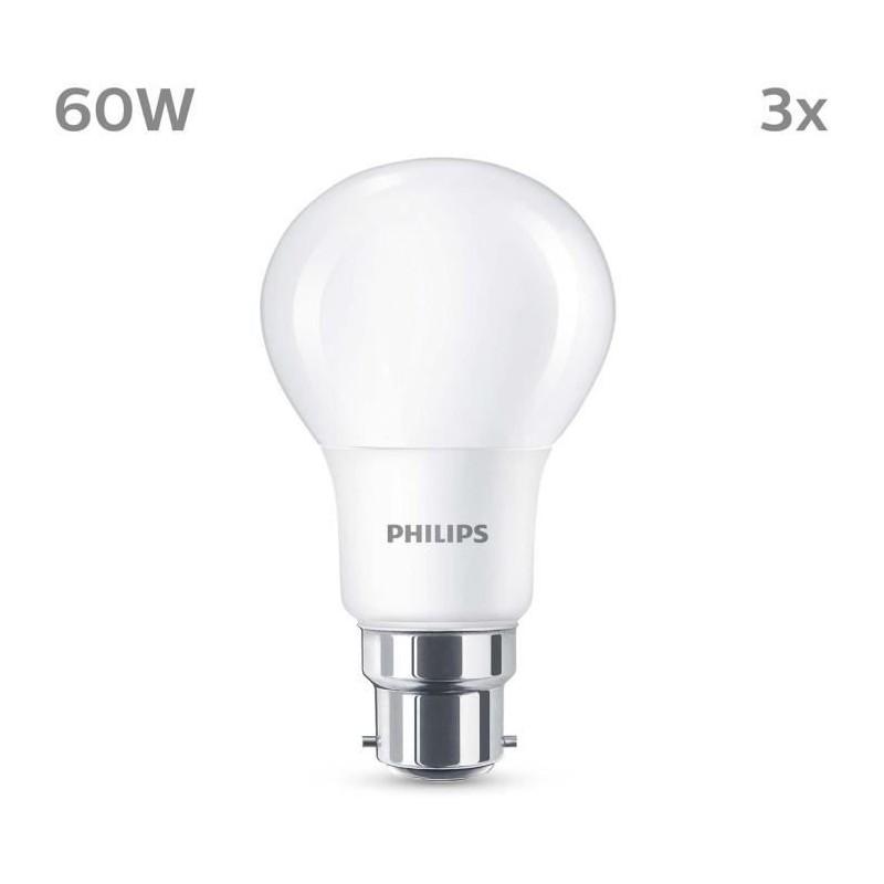 Ampoule LED - PHILIPS - 60 W - B22 - Blanc chaud - Dépolie -