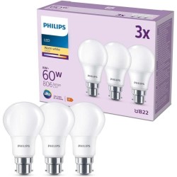 Ampoule LED - PHILIPS - 60 W - B22 - Blanc chaud - Dépolie -