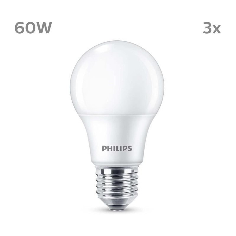 Ampoule LED - PHILIPS - 60 W - E27 - Blanc chaud - Dépolie -