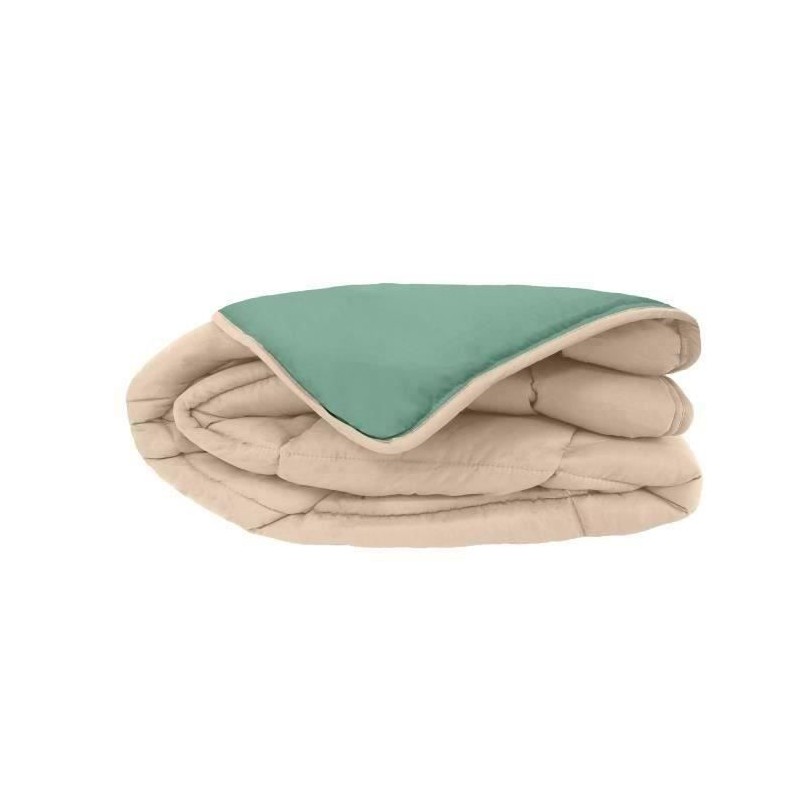 CALGARY - Couette Chaude Microfibre 400gr/m² - Beige Galet & Vert Lac - 200 x...