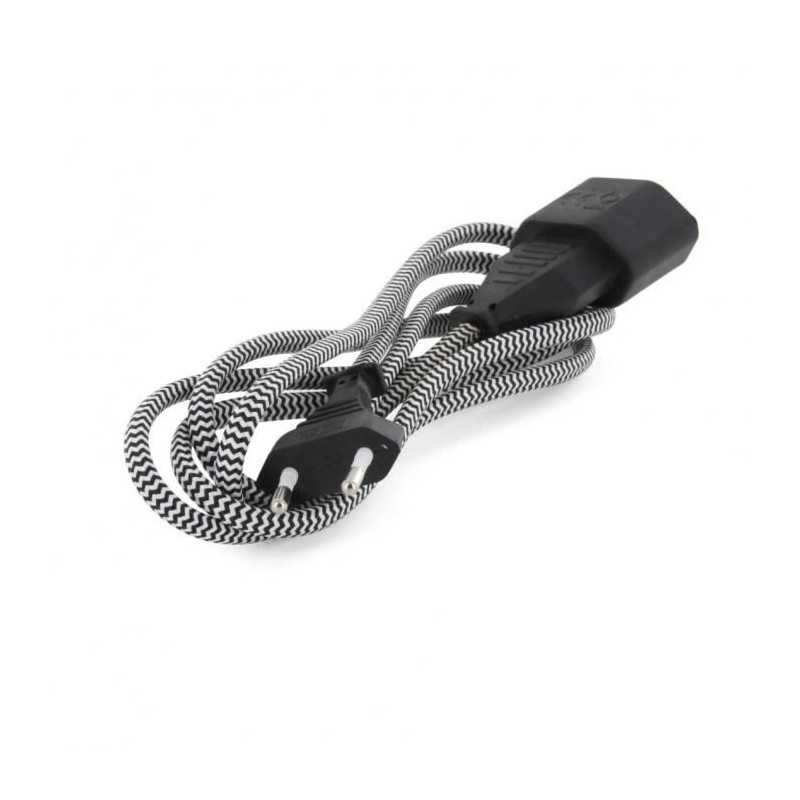 Chacon Rallonge textile noire/blanc 6A - 1,5m-Fiche noire