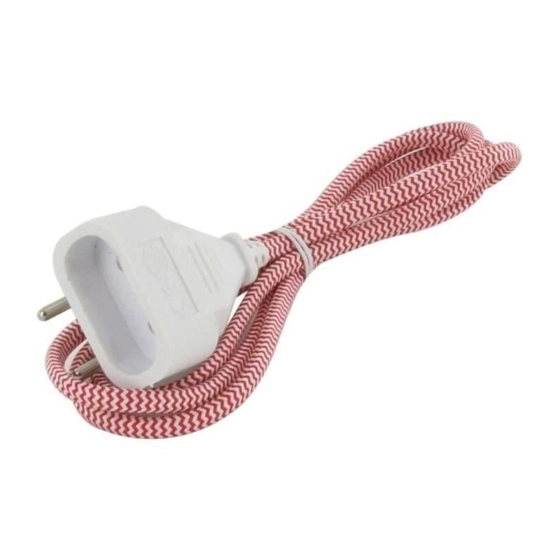 Chacon Rallonge textile rouge/blanc 6A - 1,5m -Fiche blanche