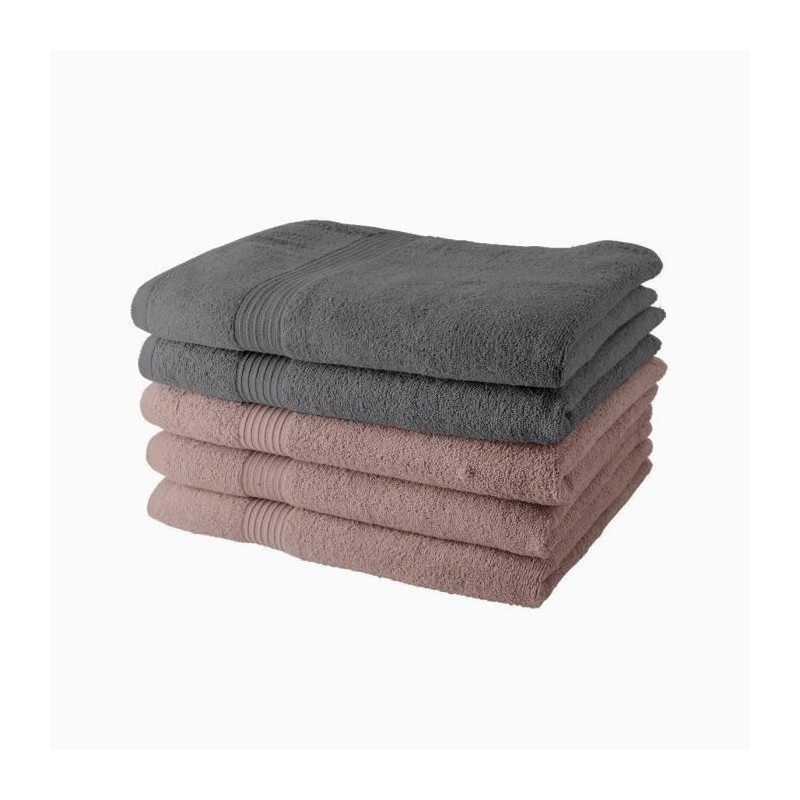 Lot de 5 Draps de Bain TODAY 70x130 cm 100% Coton - 3 roses des sables + 2 acier
