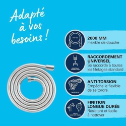 Flexible de douche - GROHE VitalioFlex 27507001 - 2m - Anti-pliures - Anti-to...