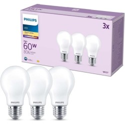 Ampoule LED - PHILIPS - Classic - 60 W - A60 E27 - Blanc chaud - Non