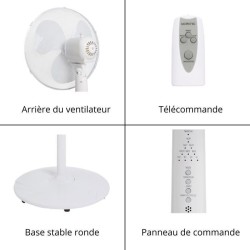OCEANIC Ventilateur de pied - 45 W - Ø 44 cm - 3 vitesses - Oscillant - Incli...