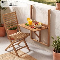 Table de balcon suspendue - LILOU - Bois d'acacia FSC - Pliable - 64 x 43 x 8...