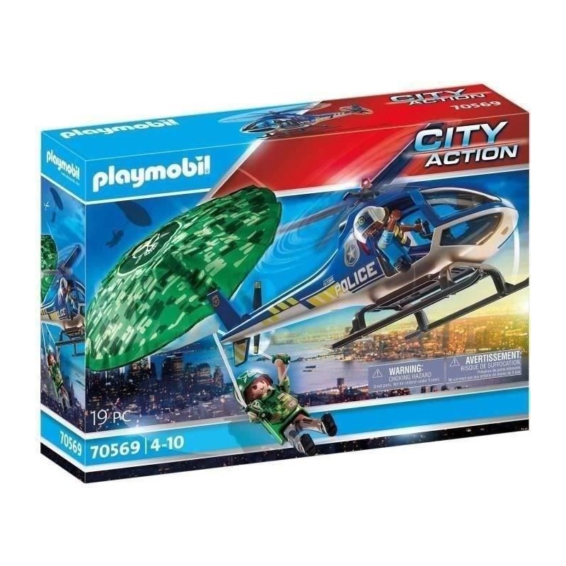 PLAYMOBIL 70569 Hélicoptere de police et parachutiste, City Action, Les Polic...
