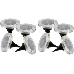 Lot de 8 spots solaires ronds inox encastrable ou a piquer - LUMISKY - DECKY ...