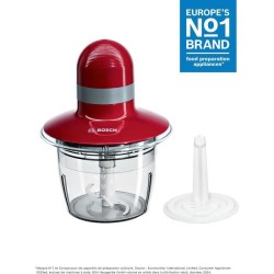 Hachoir BOSCH MMR08R2 - Rouge/Gris - 400W - Capacité 0,8L - Couteau inox - Ba...