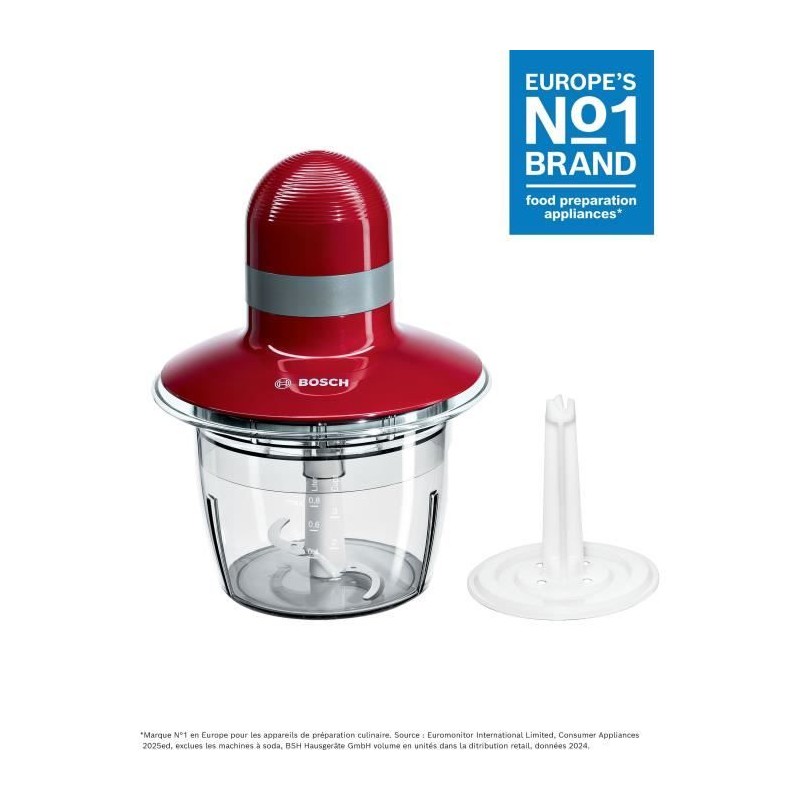 Hachoir BOSCH MMR08R2 - Rouge/Gris - 400W - Capacité 0,8L - Couteau inox - Ba...