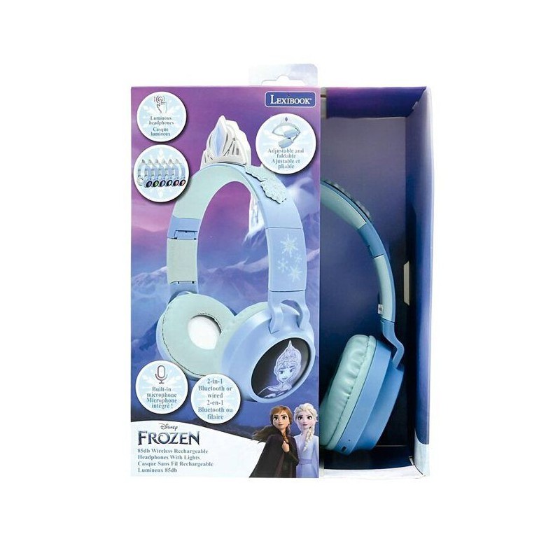 LEXIBOOK - Casque lumineux pliable Bluetooth et filaire La Reine des Neiges a...