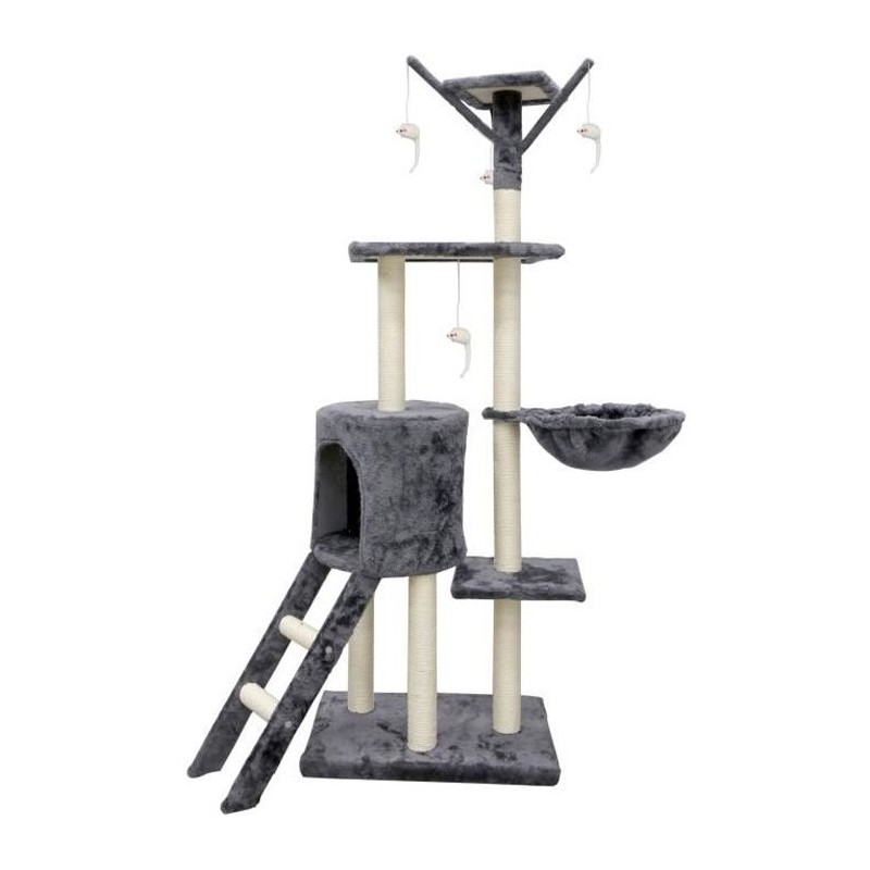 JIPSY Arbre a chat gris 79 x 34 x 138 cm - 3 plateformes, 1 perchoir, 1 niche...