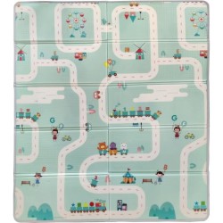 Maxi tapis d'éveil réversible - TINEO - 150 x 180 cm - Facade animaux / Circu...