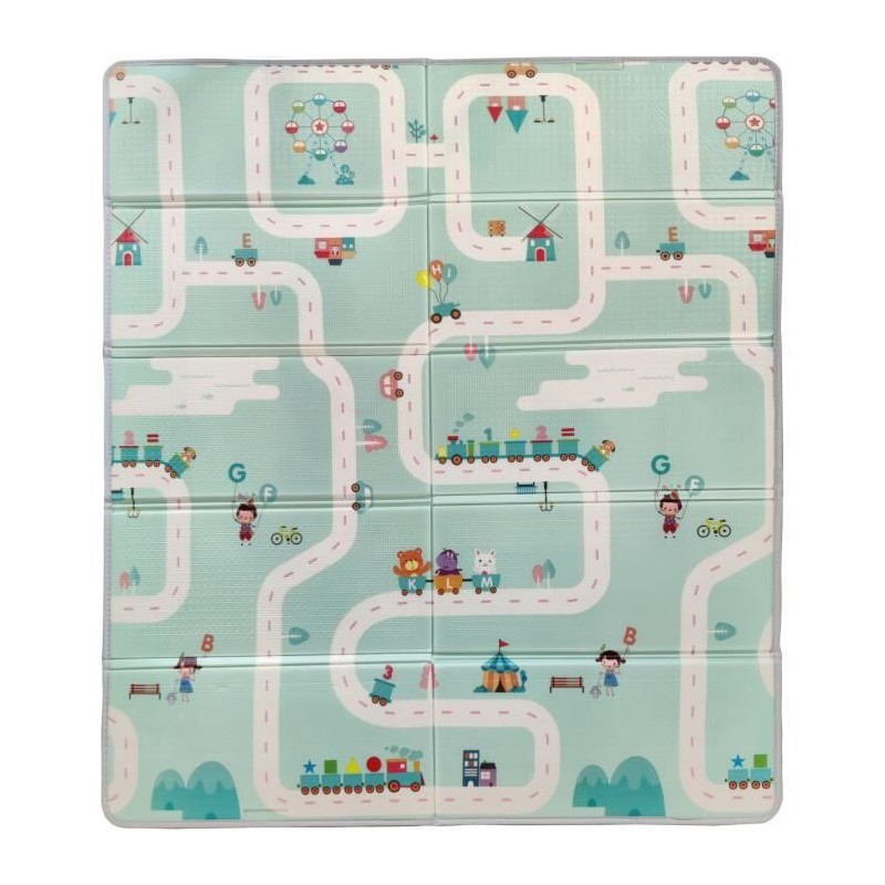 Maxi tapis d'éveil réversible - TINEO - 150 x 180 cm - Facade animaux / Circu...