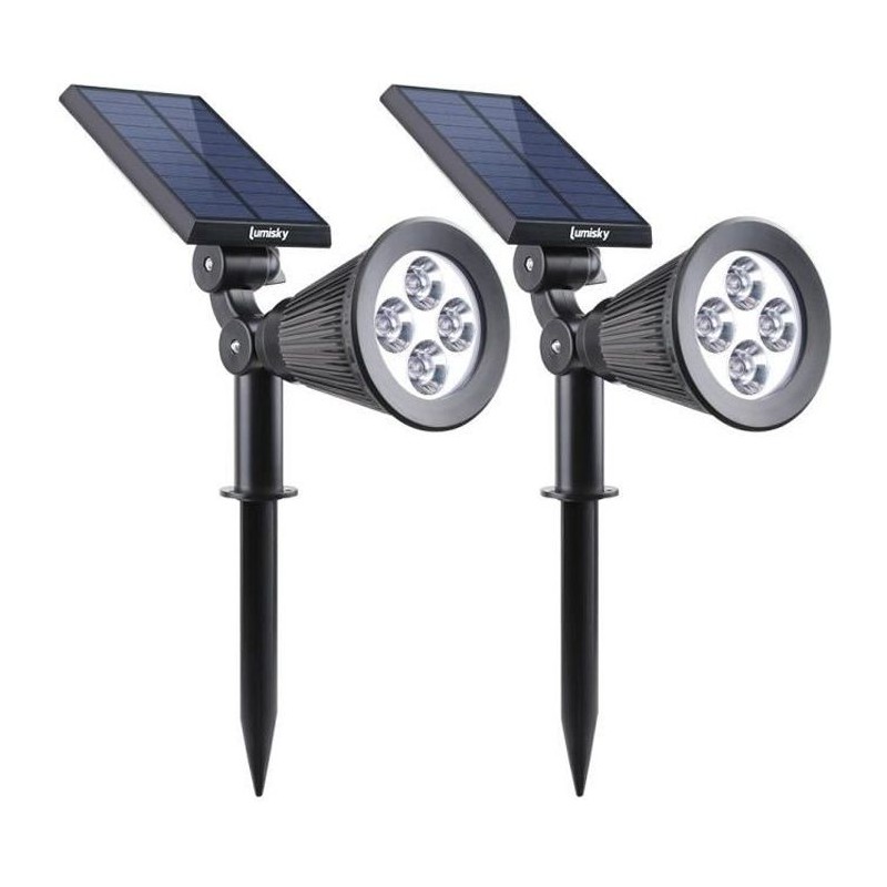 Spot solaire extérieur étanche - LUMISKY - 4 LEDs blanches - 200 Lm - Tete pi...