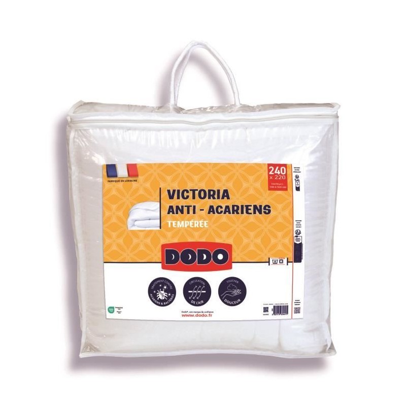 DODO Couette tempérée 300gr/m² anti-acarians VICTORIA 220x240 cm blanc