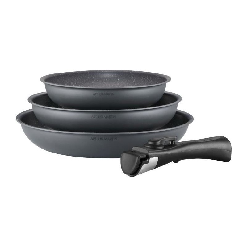 Set de 3 poeles - ARTHUR MARTIN AM521GM - Gris Mat 20-24-28 cm + 1 poignée am...