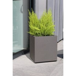 Bac a fleurs RIVIERA Granit - 39,5x39,5x44,5 cm - Gris - Avec réserve d'eau -...
