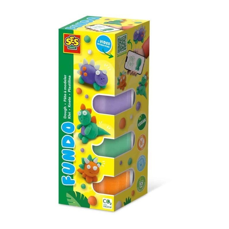Pâte a modeler FunDo - Dinosaures (3x90gr-1x40gr) - SES CREATIVE -
