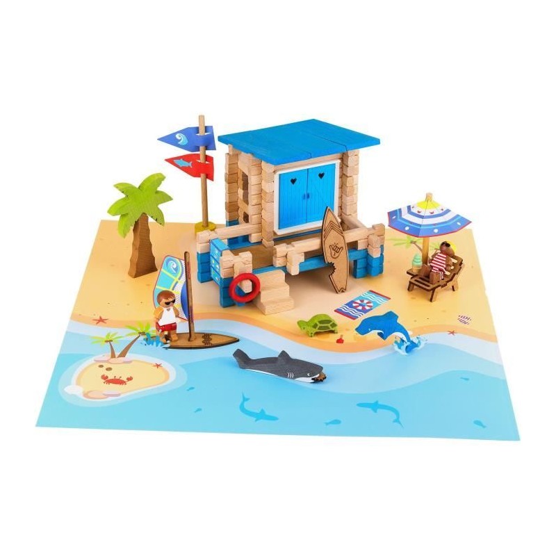 Journée a la Plage 120 Pieces - JEUJURA - Jeu de Construction en Bois Naturel...
