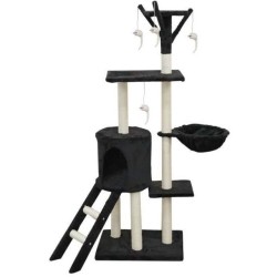JIPSY Arbre a chat noir 79 x 34 x 138 cm - 3 plateformes, 1 perchoir, 1 niche...