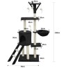 JIPSY Arbre a chat noir 79 x 34 x 138 cm - 3 plateformes, 1 perchoir, 1 niche...