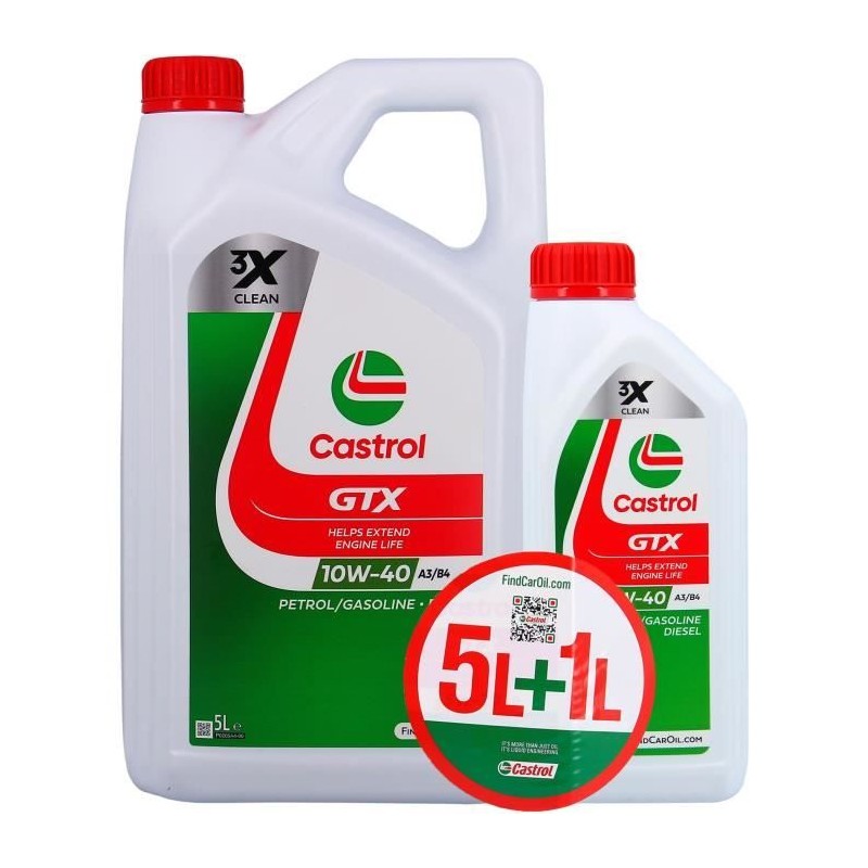 Huile Moteur - CASTROL GTX - 10W-40 A3/B4 - 5L+1L - Offre spéciale