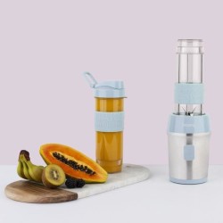 Mini blender - H.KoeNIG - SMOO16 - 300 W - 570 mL - Bleu pastel - 2 gourdes i...