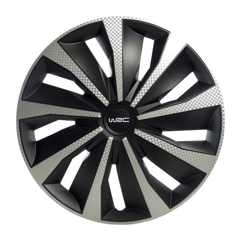 Lot de 4 Enjoliveurs 16 pouces - WRC - Bicolor noir & Carbon Style - facile a...