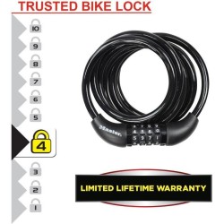 Antivol Vélo - MASTER LOCK - 8221EURDPRO - Câble torsadé 1,8m - Combinaison p...