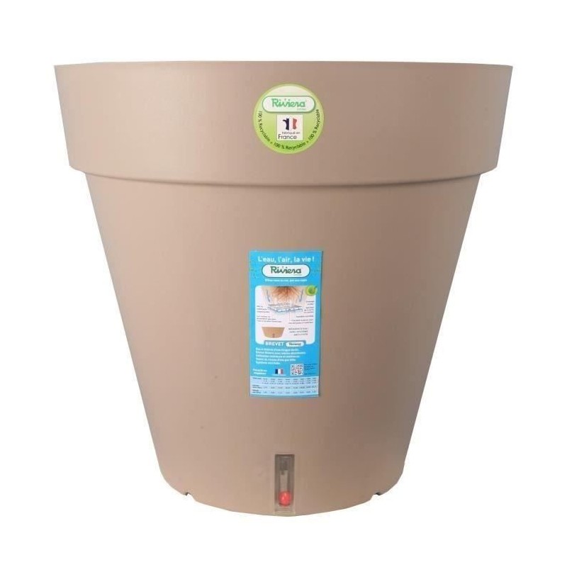 Pot de fleurs avec réserve d'eau - RIVIERA - Loft Rond - Ø 49 x H 45 cm -Taupe