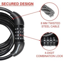 Antivol Vélo - MASTER LOCK - 8221EURDPRO - Câble torsadé 1,8m - Combinaison p...