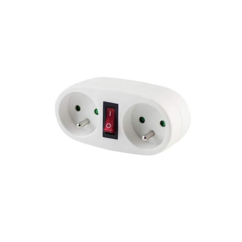 CHACON Prise biplite 2x16A avec interrupteur blanc