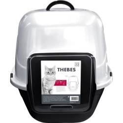 THEBES Maison de toilette XXL- Bac a litiere - 62x53x58 cm - Noir et blanc - ...