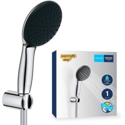Ensemble de douche avec pommeau 1 jet Pluie, support et flexible 1,75m - GROH...