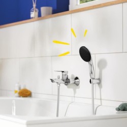 Ensemble de douche avec pommeau 1 jet Pluie, support et flexible 1,75m - GROH...
