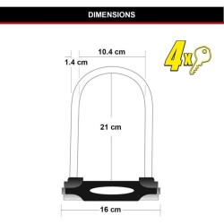 Antivol Vélo U - MASTER LOCK - 8279EURDPRO - Acier Cémenté, Clé, Certifié