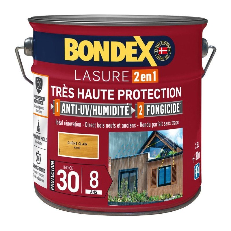 BONDEX - LASURE 8 ans - Indice 30 - Chene Clair - Satin - 2,5L