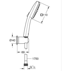 Ensemble de douche avec pommeau 2 jets, support et flexible - GROHE Vitalio C...