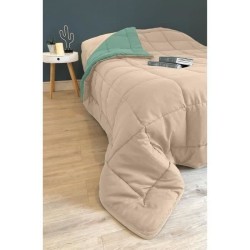 CALGARY - Couette Chaude Microfibre 400gr/m² - Beige Galet & Vert Lac - 240 x...