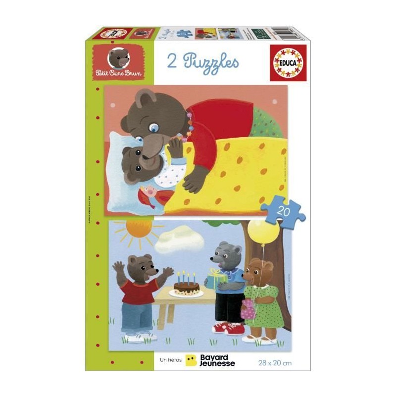 Puzzle - EDUCA - Petit Ours Brun : Ensemble de 2 puzzles de 20 pieces pour en...