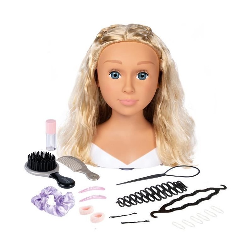 Smoby - Tete a coiffer blonde - Facile a coiffer - 19 accessoires réalistes -...