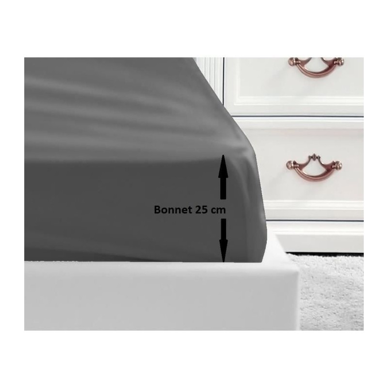 LOVELY HOME Drap Housse 100% coton 180x200x25 cm - Gris foncé