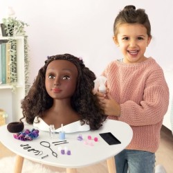 Smoby - Tete a coiffer cheveux afro - Facile a coiffer - 23 accessoires réali...