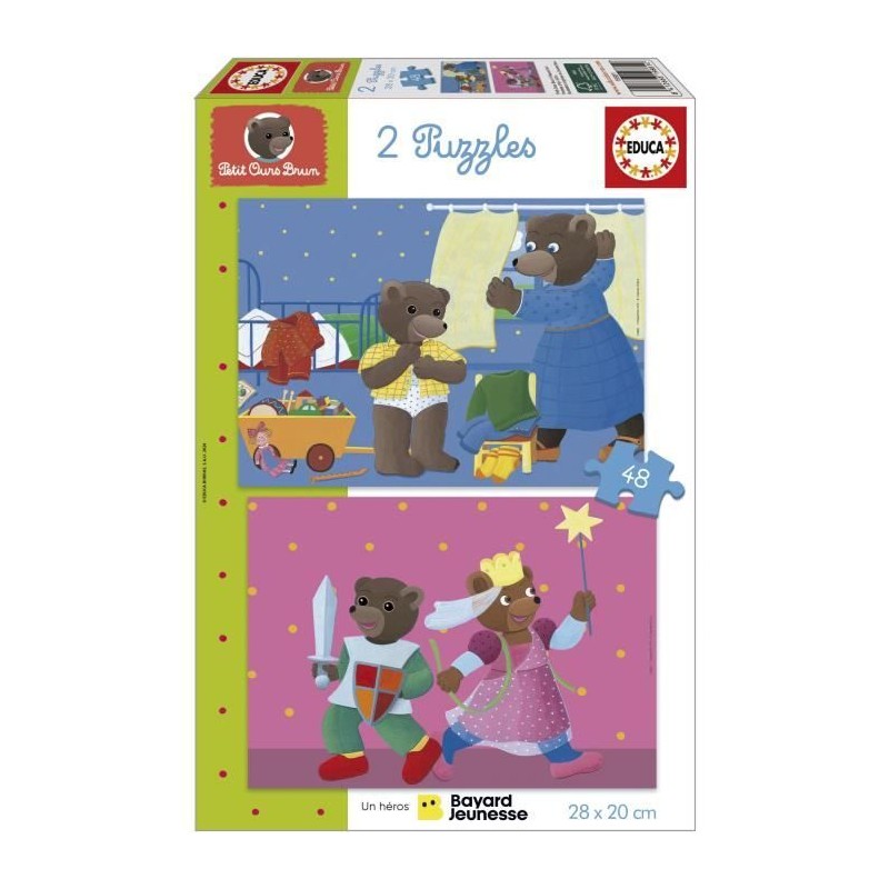 Puzzle - EDUCA - Petit Ours Brun : Ensemble de 2 puzzles de 48 pieces pour en...