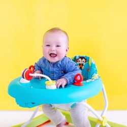 BRIGHT STARTS Trotteur bébé pliable- Safari- Jouets interactifs, Hauteur Régl...